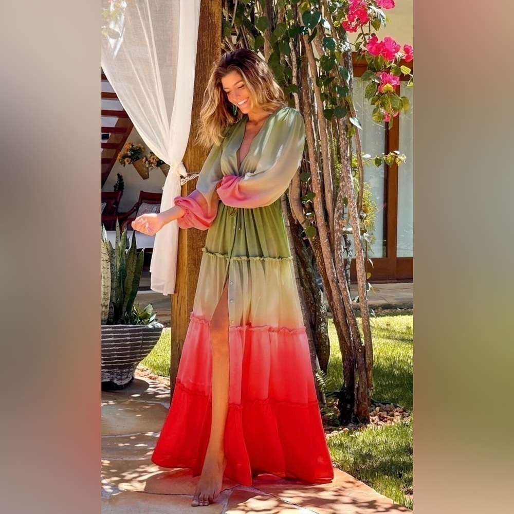 Bohemian Beach Kimono Ombre Print Long Sleeves Swimsuit Coverup Tunic - Picture 7 of 9